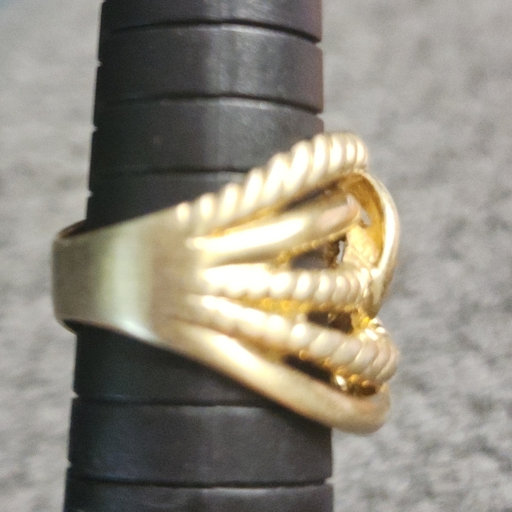 Gold Tone Rope Textured Statement Ring - Picture 3 of 4